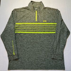 Under Armour Cold Gear Pullover Gray/Fluorescent Green Quarter-Zip XL Loose-Fit